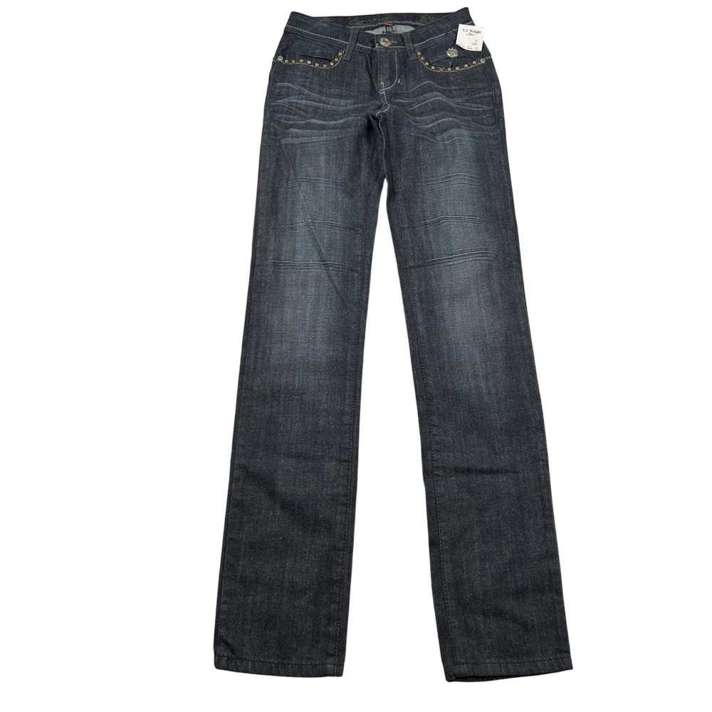 Vtg Apple Bottoms Jeans Womens 1/2 Studded Rhinestone Dark Straight Y2K 25x33.5